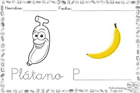 Ficha plátano divertido para colorear