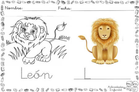 Ficha leon divertido colorear