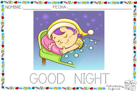Fichas damos las buenas noches en inglés Goog Night 4 Gool night
