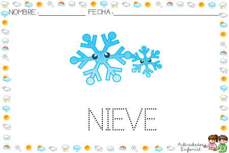 Ficha para trabajar el tiempo atmosférico, la nieve mayúsculas