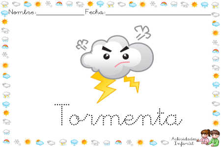 Ficha para trabajar el tiempo atmosférico, la tormenta minúsculas
